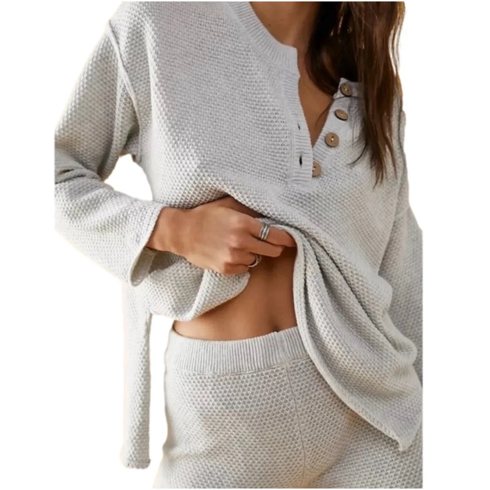 Free People Hailee 2 Piece Set Size M NWT Ivory Heather - Picture 2 of 5